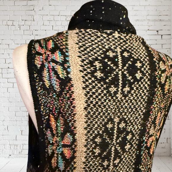 Mirror Image Black Fair Isle Long Sweater Vest Duster Sz XL Womens Dramatic Fun - Picture 6 of 10